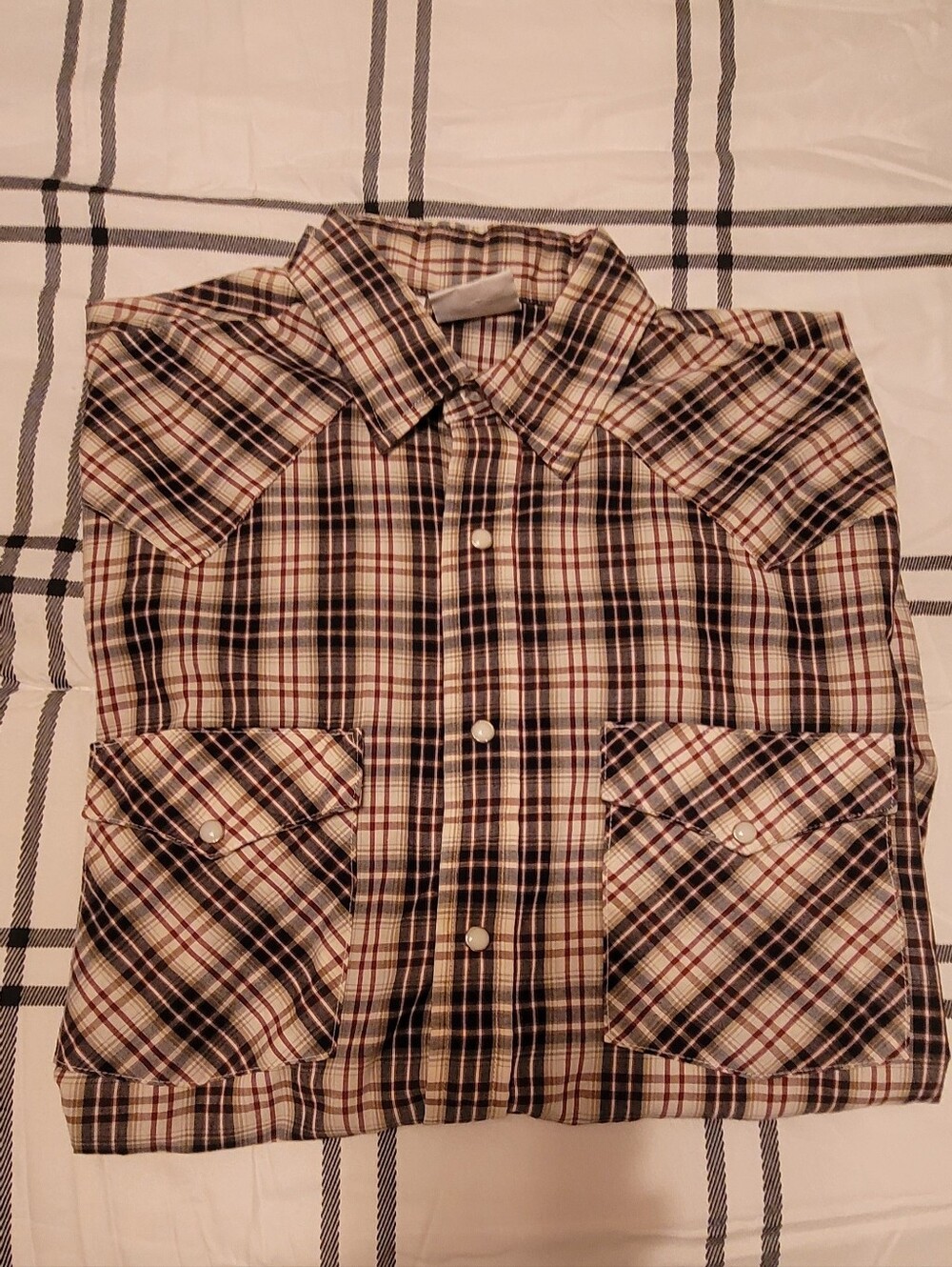 Classic Men's Plaid Pearl Snap Shirt - Black, Cream & Red